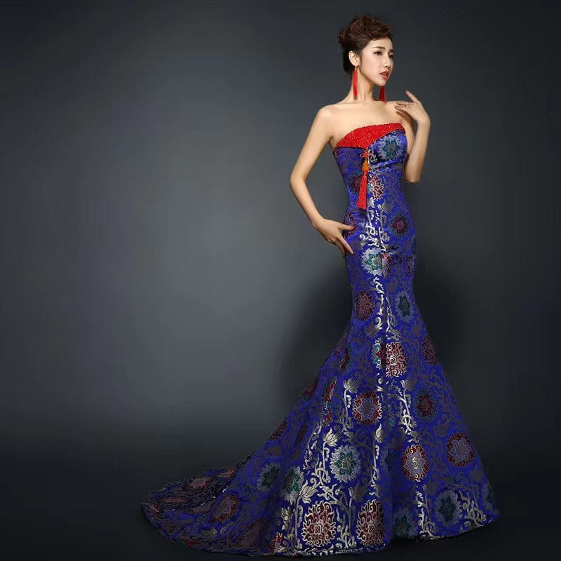 Beth and Brian Qipao-TZL Floral embroidery, brocade fishtail Qipao