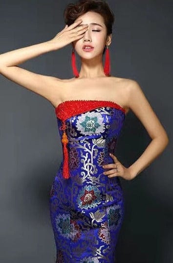 Beth and Brian Qipao-TZL Floral embroidery, brocade fishtail Qipao