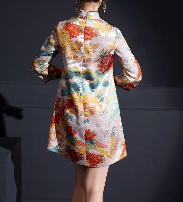 Beth and Brian Qipao - FL Chinese modern style, Brocade fabric, floral jacquard short Qipao