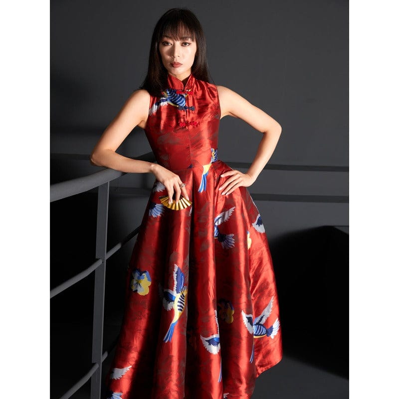 Beth and Brian Qipao - FL Chinese modern style, Brocade fabric, sleeveless long Qipao