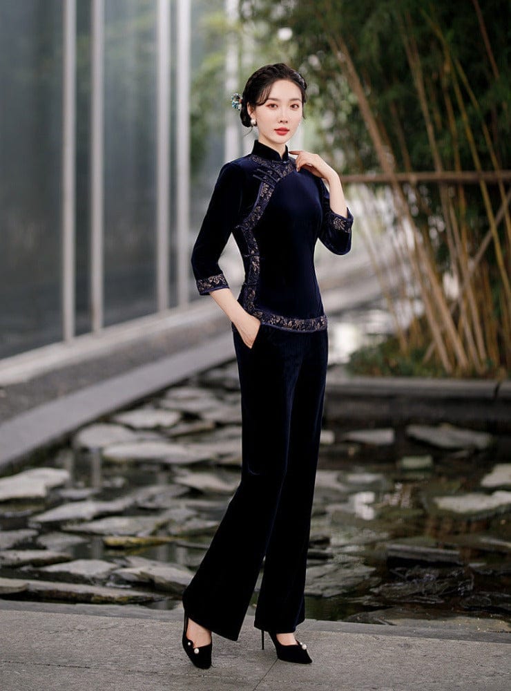 Beth and Brian Qipao-YD Fall and Winter collection, velvet long Qipao suit set