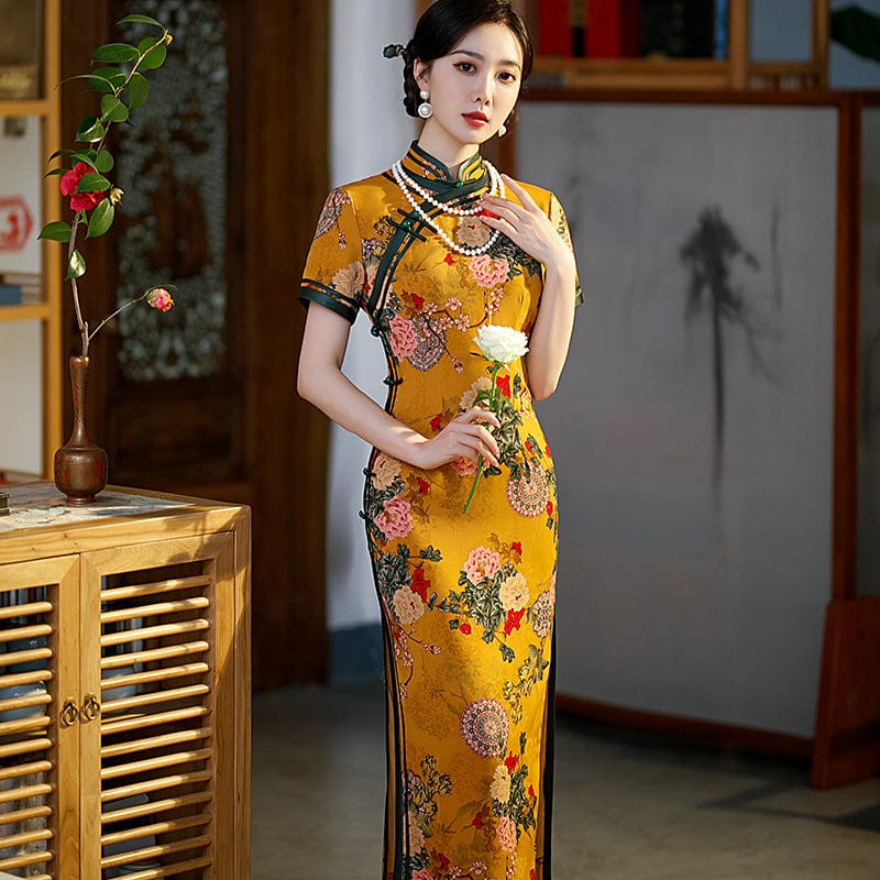 Beth and Brian Qipao-ST Chinese retro style, floral pattern long Qipao