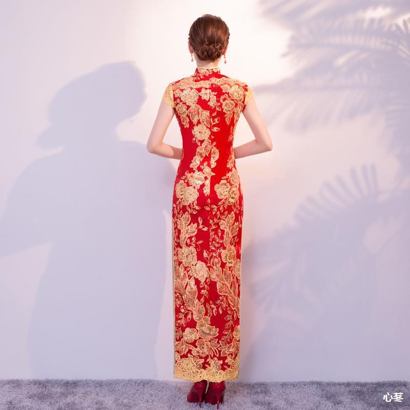 Beth and Brian Qipao-HY Floral embroidery, sequins long plus size Qipao