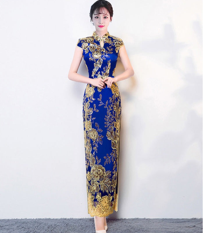 Beth and Brian Qipao-HY Floral embroidery, sequins long plus size Qipao