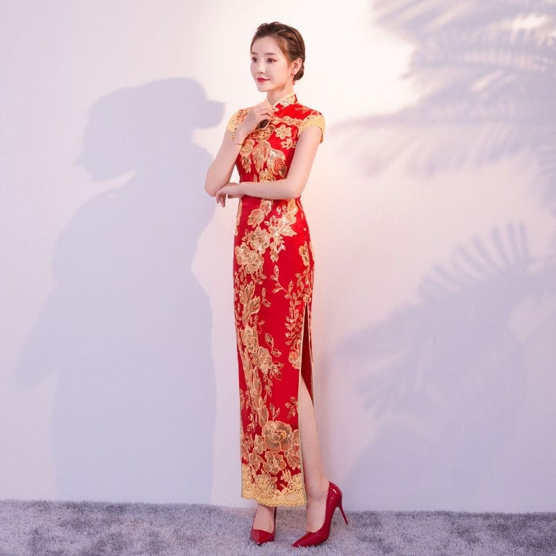 Beth and Brian Qipao-HY Floral embroidery, sequins long plus size Qipao