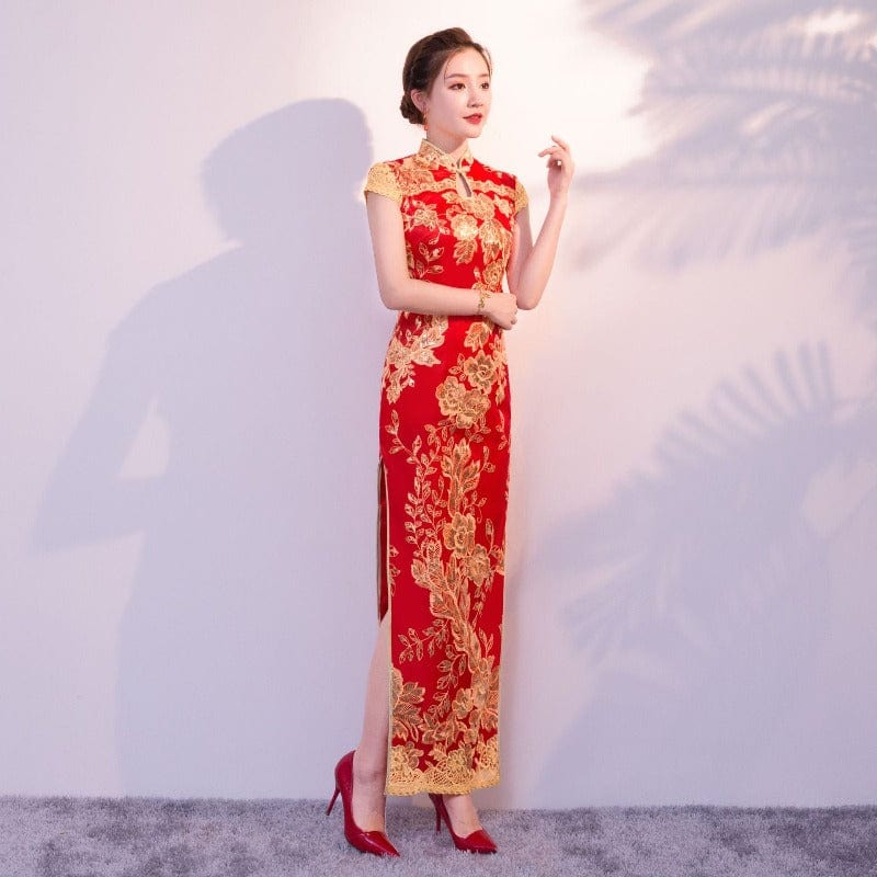 Beth and Brian Qipao-HY Floral embroidery, sequins long plus size Qipao