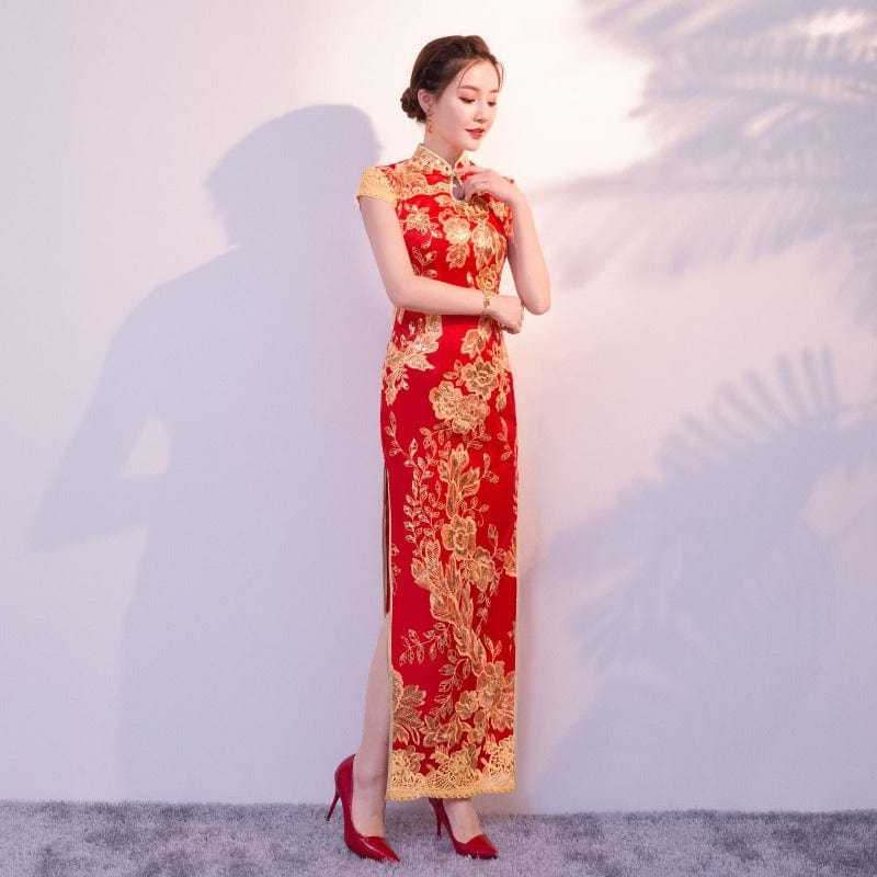 Beth and Brian Qipao-HY Floral embroidery, sequins long plus size Qipao