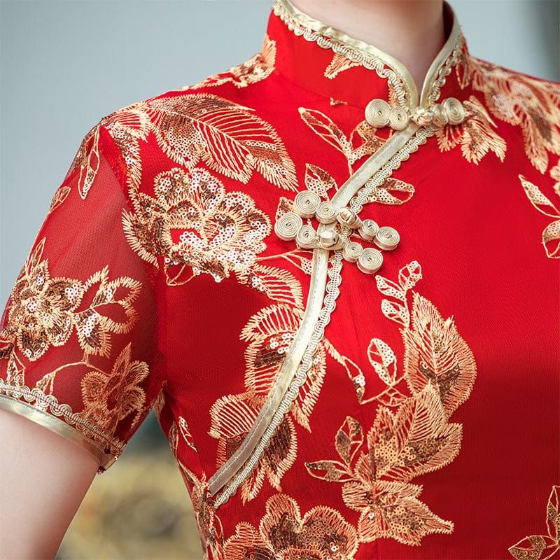 Beth and Brian Qipao-YD Summer and fall collection, long Ao dai with short sleeves