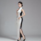 Beth and Brian Qipao-YSY Floral embroidery, high end, black with white long Qipao