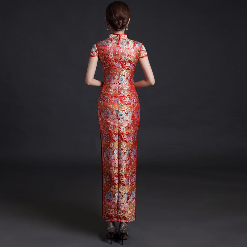 Beth and Brian Qipao-YLF Floral embroidery, high end, gold&red long Qipao