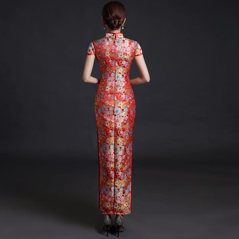 Beth and Brian Qipao-YLF Floral embroidery, high end, gold&red long Qipao