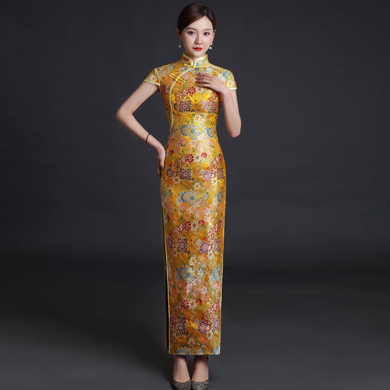 Beth and Brian Qipao-YLF Floral embroidery, high end, gold&red long Qipao