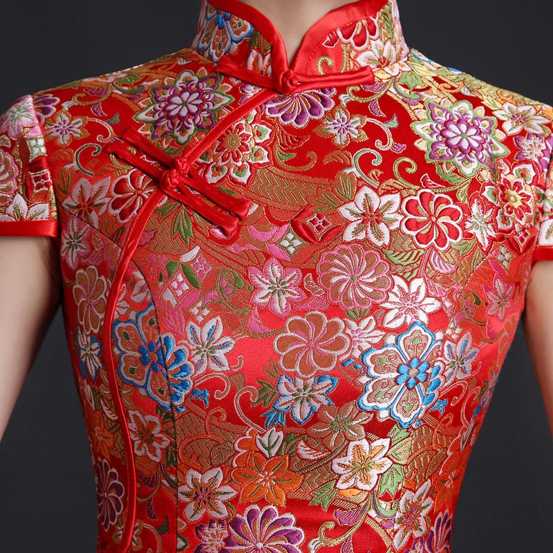 Beth and Brian Qipao-YLF Floral embroidery, high end, gold&red long Qipao