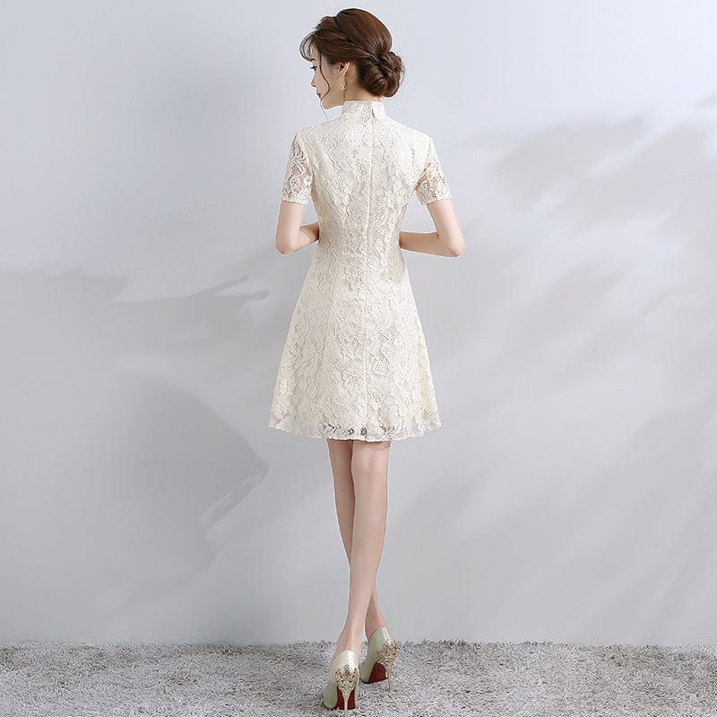 Beth and Brian Qipao -YHY Floral pattern, A line, lace short Qipao