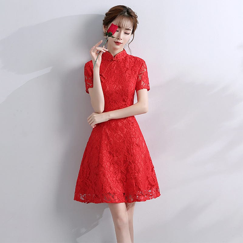 Beth and Brian Qipao -YHY Floral pattern, A line, lace short Qipao