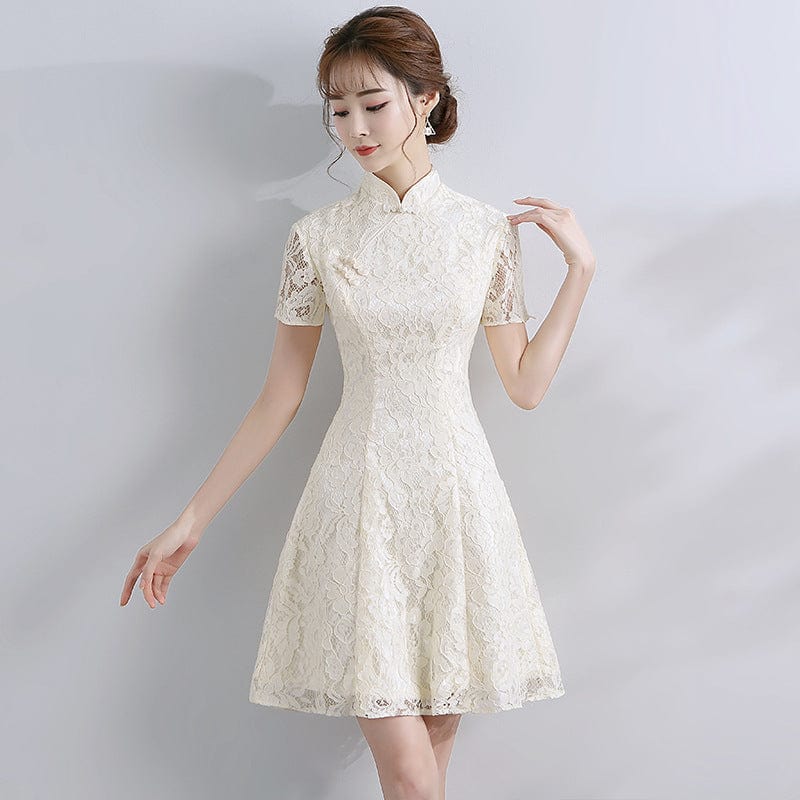 Beth and Brian Qipao -YHY Floral pattern, A line, lace short Qipao