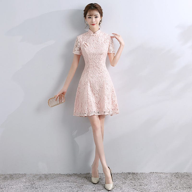 Beth and Brian Qipao -YHY Floral pattern, A line, lace short Qipao