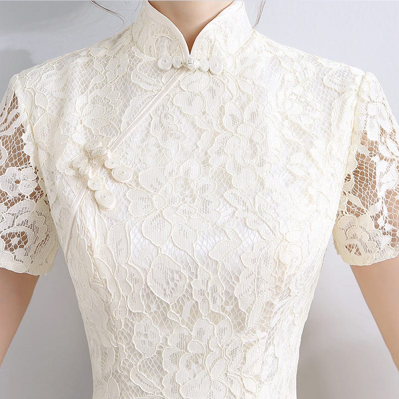 Beth and Brian Qipao -YHY Floral pattern, A line, lace short Qipao