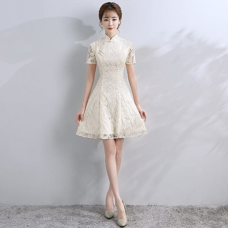 Beth and Brian Qipao -YHY Floral pattern, A line, lace short Qipao