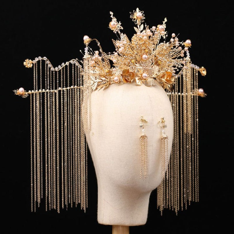 Beth and Brian Qipao- AEY Bride's golden crown Xiuhe hair accessories, wedding palace headdress accessories set