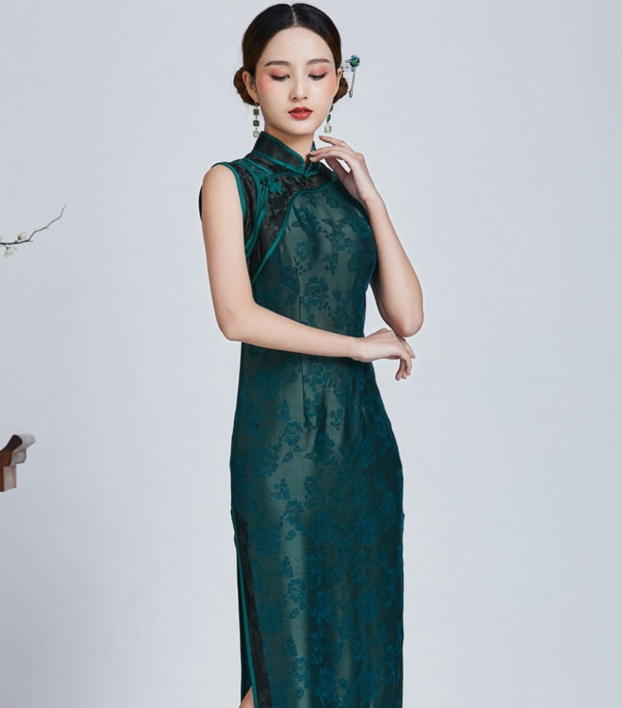 Blue silk Cheongsam, silk Qipao, silk Chinese dress, oriental dress ...