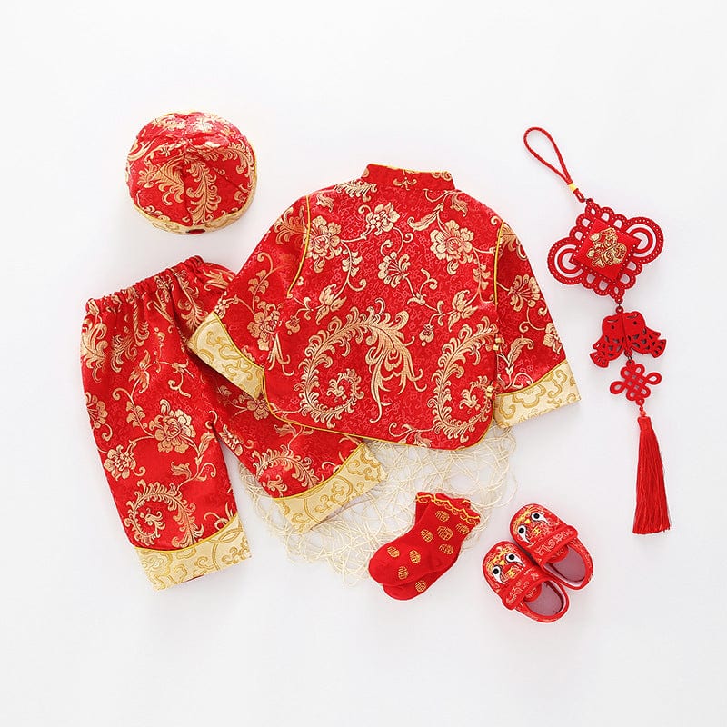 Beth and Brian Qipao- ZYX Chinese out fit for baby, floral pattern baby Tang Suit set