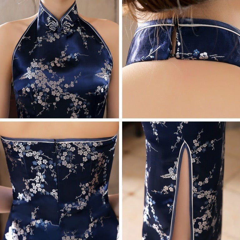 Beth and Brian Qipao- JX Chinese modern style, backless long Qipao
