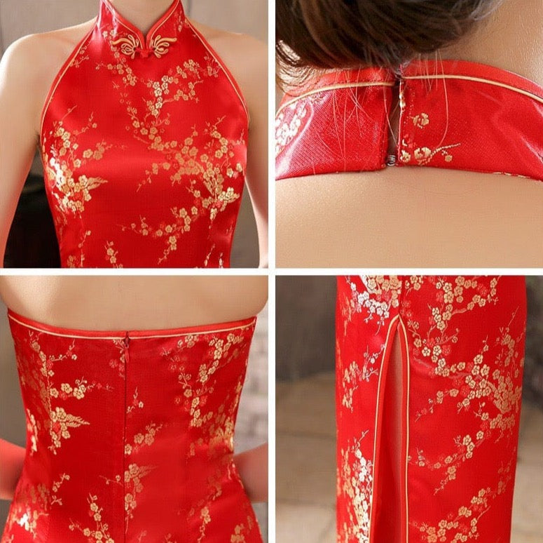 Beth and Brian Qipao- JX Chinese modern style, backless long Qipao