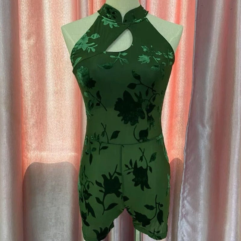 Beth and Brian Qipao -WYZ Dance collection, leaf pattern green long Qipao