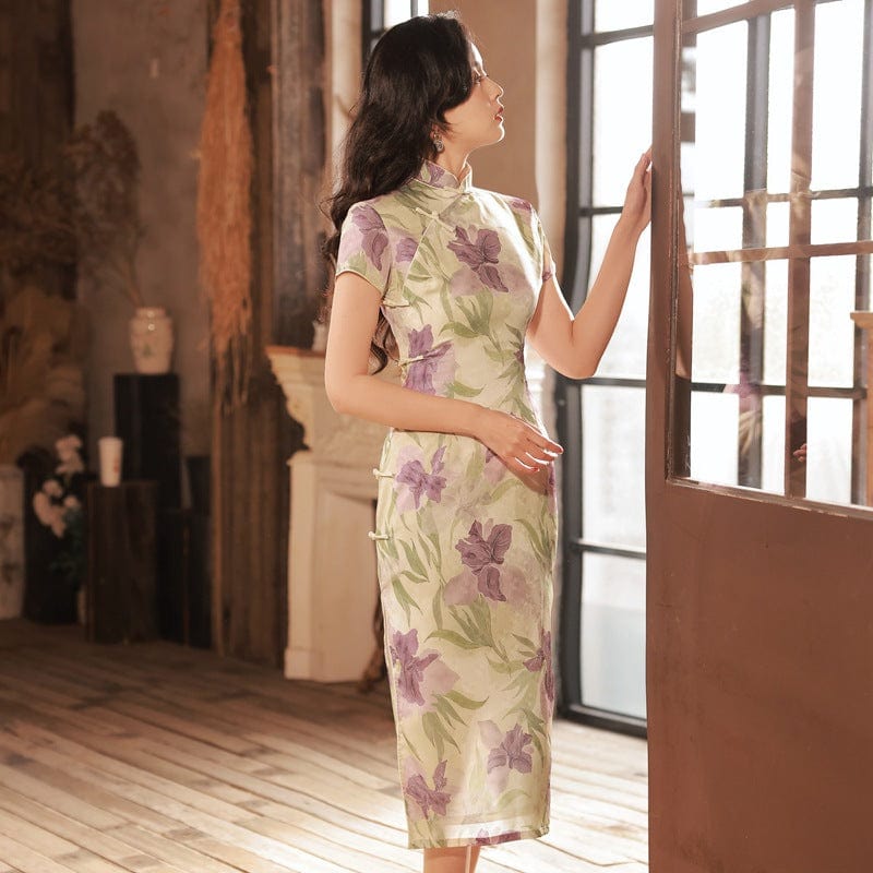 Beth and Brian Qipao-YG Summer collection, floral pattern midi Qipao