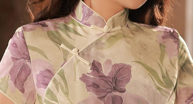 Beth and Brian Qipao-YG Summer collection, floral pattern midi Qipao