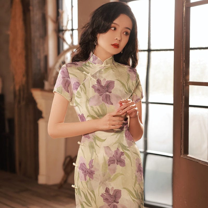 Beth and Brian Qipao-YG Summer collection, floral pattern midi Qipao