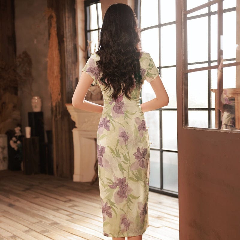 Beth and Brian Qipao-YG Summer collection, floral pattern midi Qipao