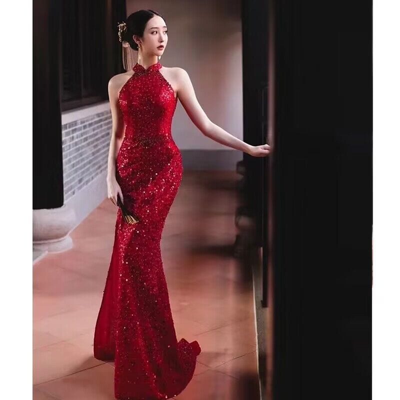 Beth and Brian Qipao - TSDJY Chinese modern style, fishtail sequins Qipao