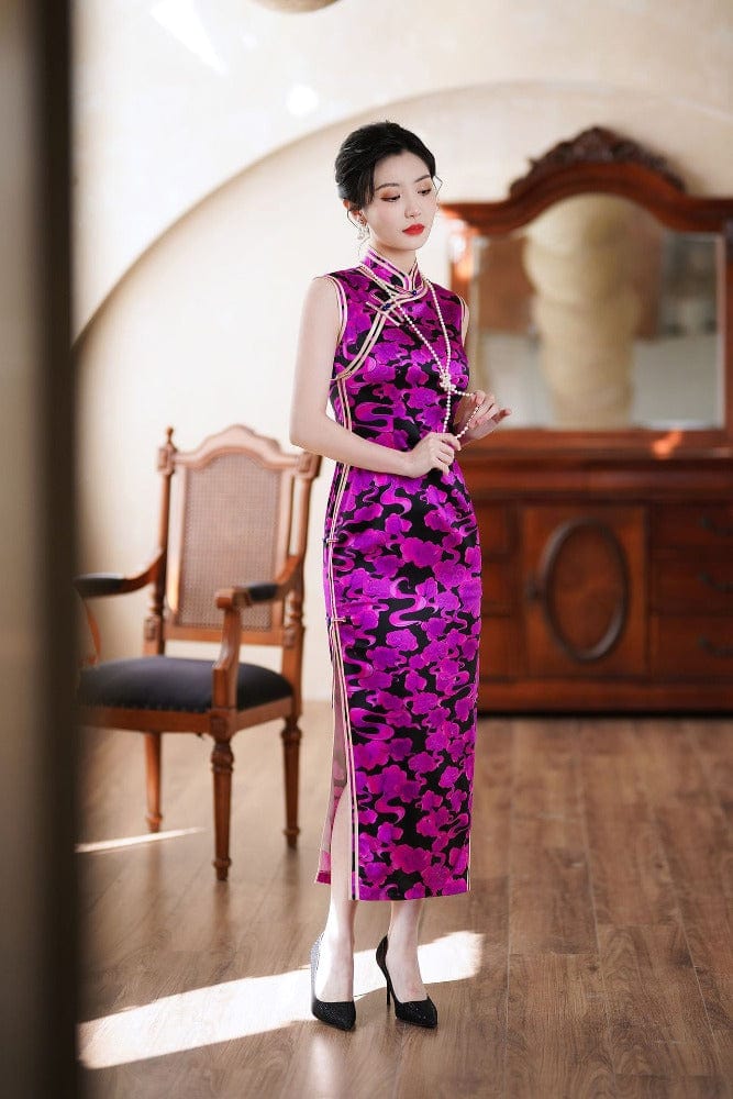 Beth and Brian Qipao - QXY 19 mome mulberry silk, clouds pattern, high end long Qipao