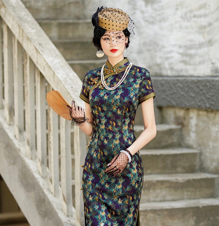 Beth and Brian Qipao -TL Spring and summer collection, floral pattern midi Qipao