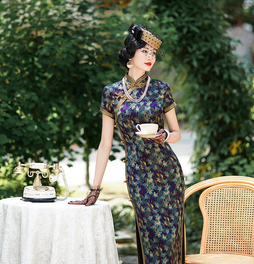 Beth and Brian Qipao -TL Spring and summer collection, floral pattern midi Qipao