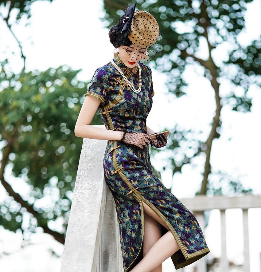 Beth and Brian Qipao -TL Spring and summer collection, floral pattern midi Qipao