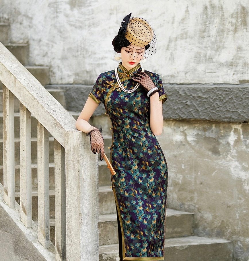 Beth and Brian Qipao -TL Spring and summer collection, floral pattern midi Qipao