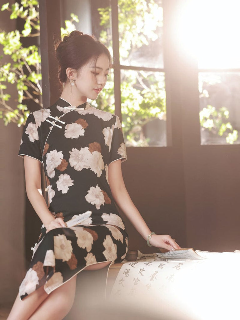 Beth and Brian Qipao-XH Chiffon fabric, mid-length daily Qipao