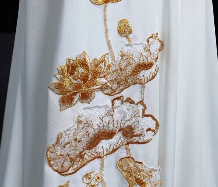 Beth and Brian Qipao-YSY Floral embroidery Chinese prom dress, fishtail white Qipao