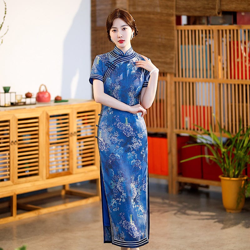 Beth and Brian Qipao-ST Spring and summer collection, floral pattern, plus size long Qipao