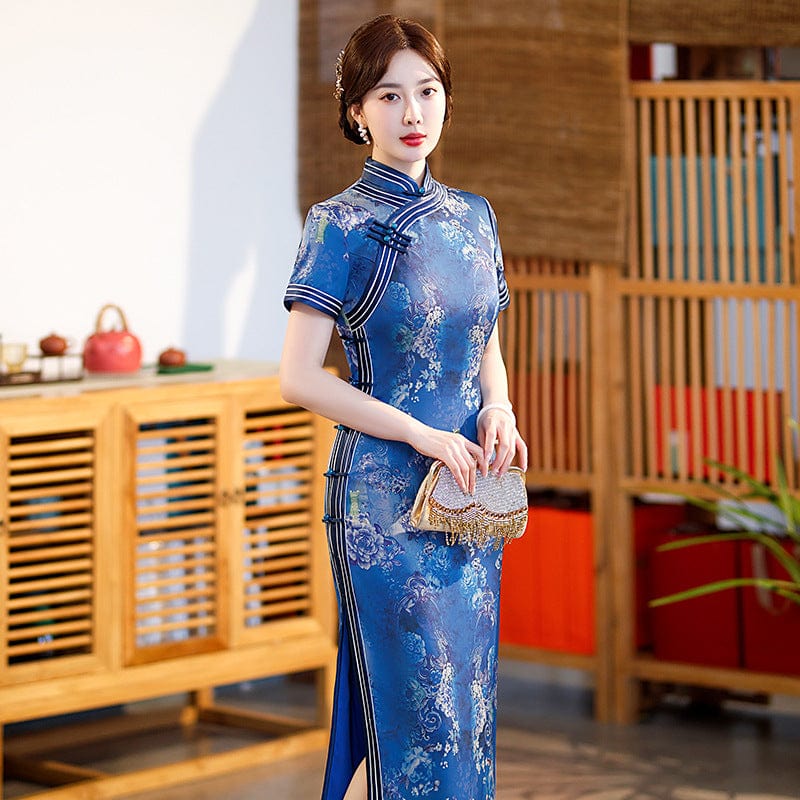 Beth and Brian Qipao-ST Spring and summer collection, floral pattern, plus size long Qipao