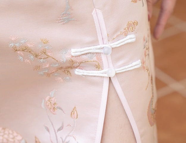 Beth and Brian Qipao-ANSL New Chinese style (新中式), floral pattern, pink midi Qipao